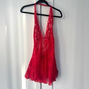 Victoria's Secret Womens L Red Lace Chemise Halter Style Lingerie